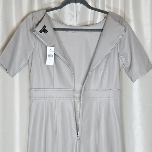Ann Taylor Women's Vegan Leather Sheath Midi Dress Short Sleeve Size 6 Gray New - Picture 12 of 16